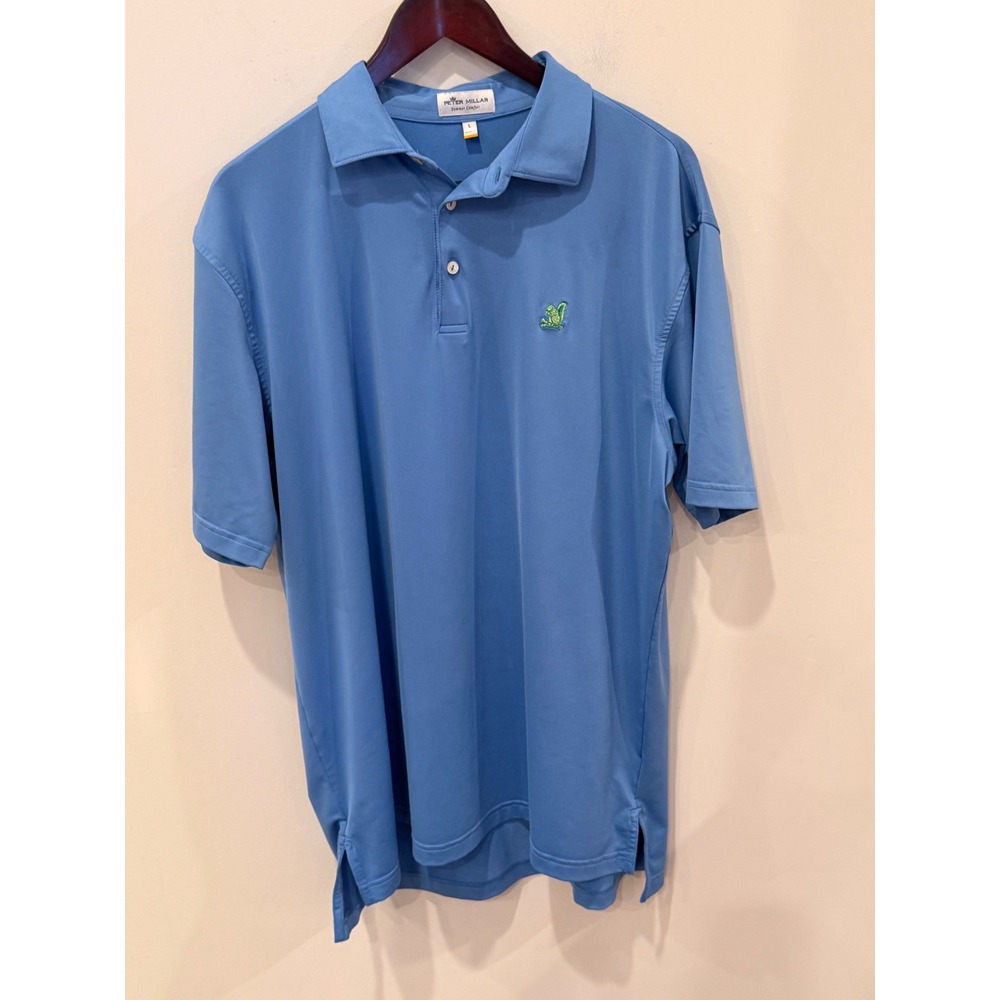 Peter Millar Summer Comfort Blue Squirrel Logo Golf Polo Shirt Mens Large L